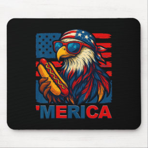 Funny Merica Eagle Hotdog Usa Flag 4th Of July Pat Mouse Pad