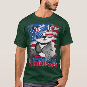 Funny Merica Panda Bear With USA Flag Headband 4th T-Shirt