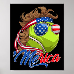 Funny Merica Tennis Ll And Usa Flag Sungles 4th Of Poster