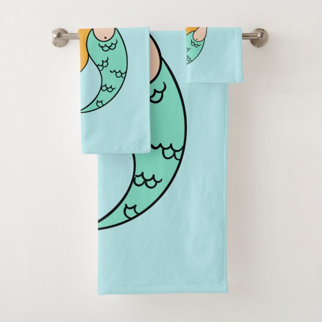 Funny Mermaid custom name & colour towel set (Insitu)
