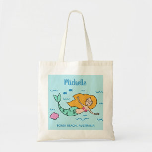 Funny Mermaid custom name & location tote bags