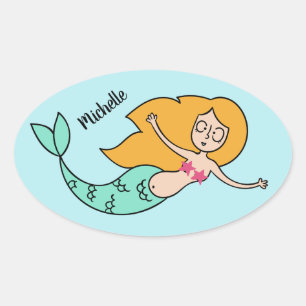 Funny Mermaid custom name stickers