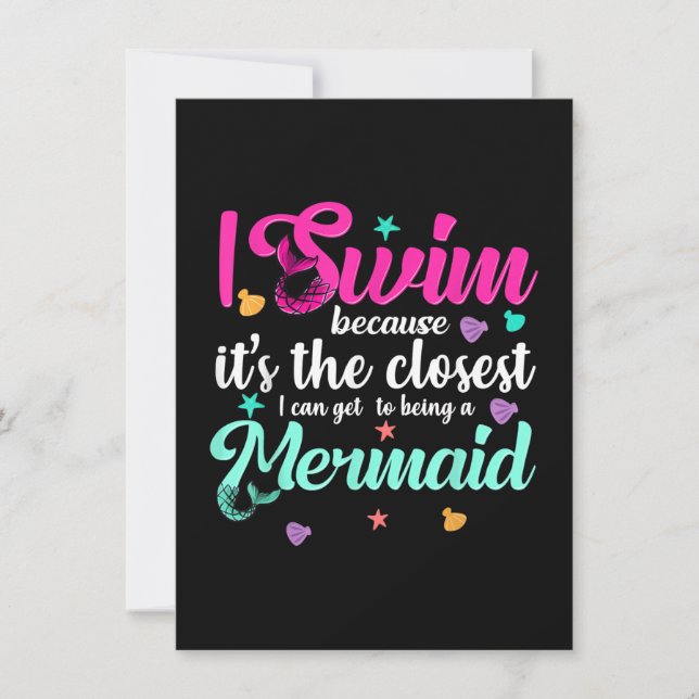 Funny Mermaid Swimming Quote Women And Girl Gift Invitation (Front)