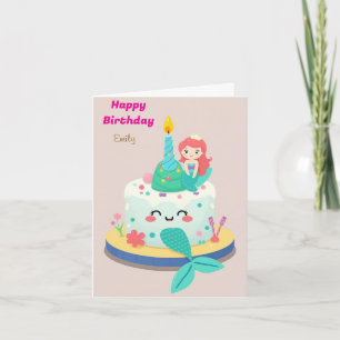 FUNNY MERMAID THEMED KIDS BIRTHDAY CAKE CARD