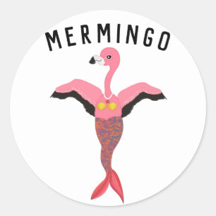 Funny Mermingo Graphic: Flamingo-Mermaid Hybrid Classic Round Sticker