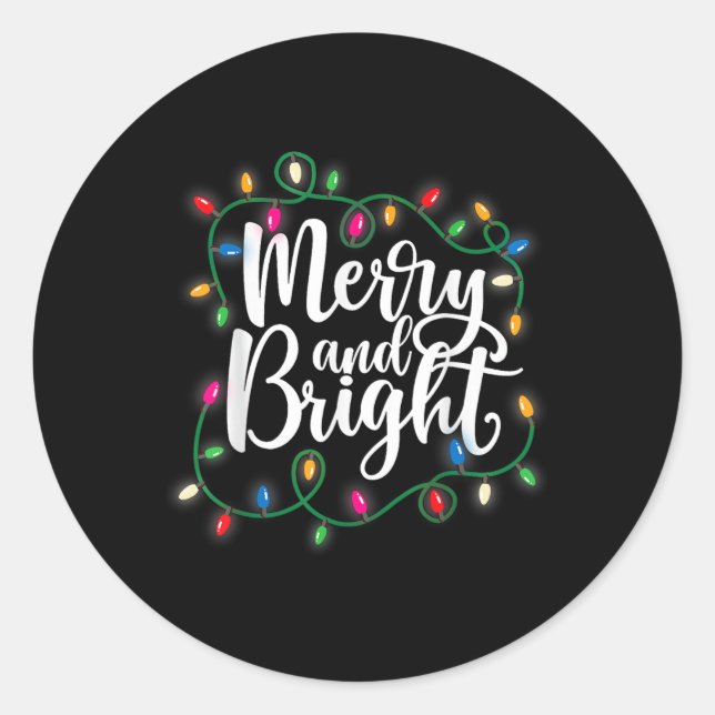 Funny Merry And Bright Christmas Lights Xmas Holid Classic Round Sticker (Front)