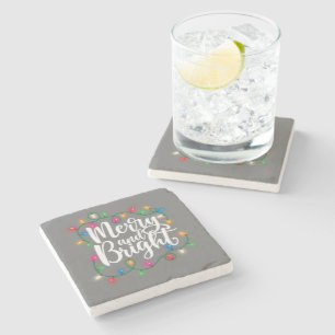 Funny Merry and Bright Christmas Lights Xmas Holid Stone Coaster