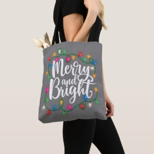 Funny Merry and Bright Christmas Lights Xmas Holid Tote Bag