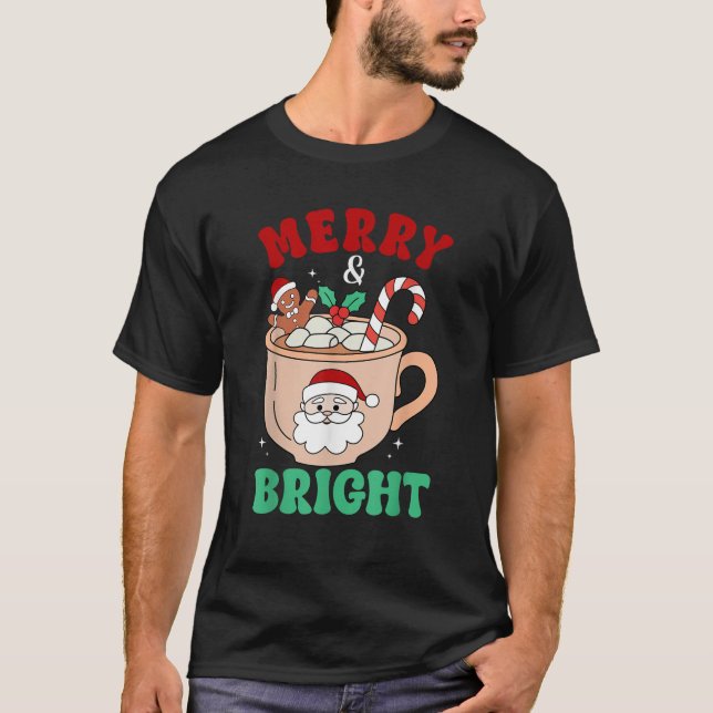 Funny Merry and Bright Gingerbread Man Hot Cocoa L T-Shirt (Front)