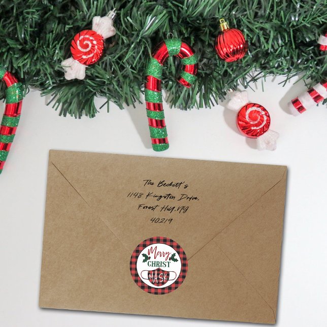 Funny "Merry Christ Mask" Modern Holiday Classic Round Sticker (Creator Uploaded)