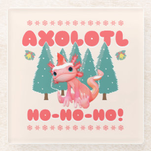 Funny Merry Christmas Axolotl Ho-Ho-Ho! Glass Coaster