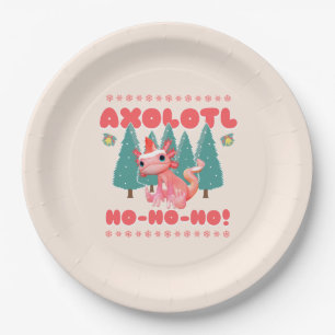 Funny Merry Christmas Axolotl Ho-Ho-Ho! Paper Plate