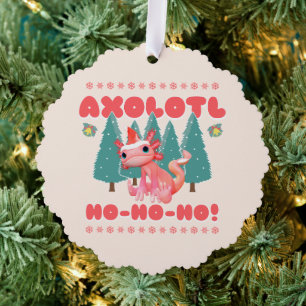 Funny Merry Christmas Axolotl Ho-Ho-Ho! Tree Decoration Card