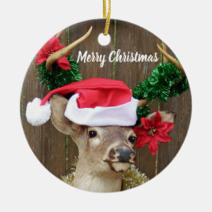 Funny Merry Christmas Buck Whitetail Deer Ceramic Ornament