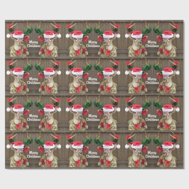 Funny Merry Christmas Buck Whitetail Deer Wrapping Paper (Flat)