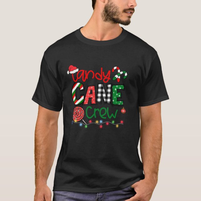 Funny Merry Christmas Candy Cane Crew Matching Fam T-Shirt (Front)