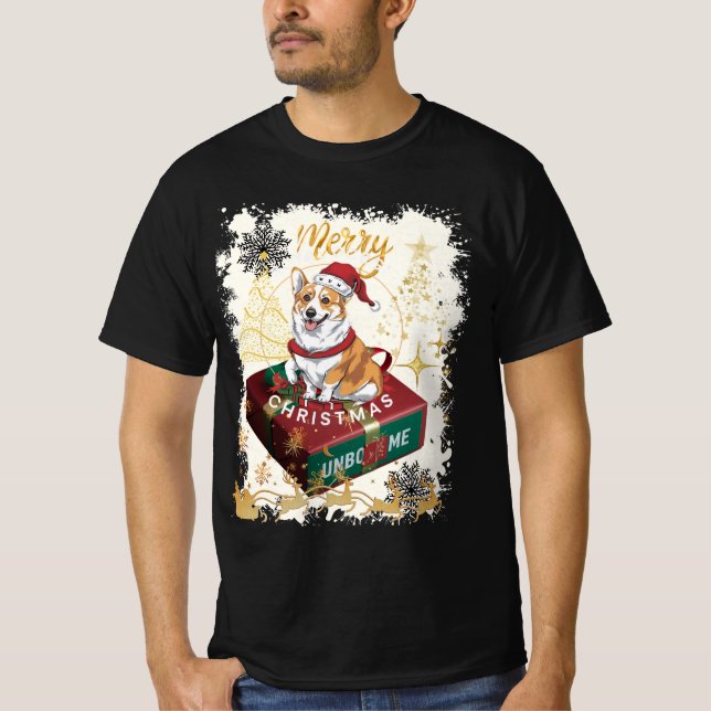 Funny Merry Christmas Cargi Unbox me T-Shirt (Front)