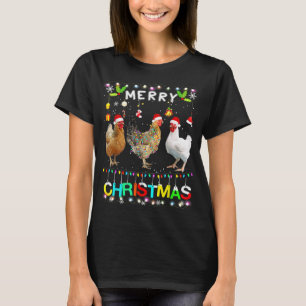 Funny Merry Christmas Chicken Santa Hat Lights Xma T-Shirt