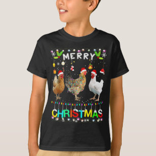Funny Merry Christmas Chicken Santa Hat Lights Xma T-Shirt