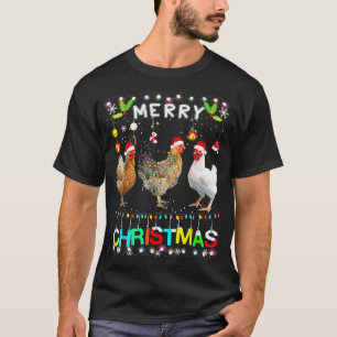 Funny Merry Christmas Chicken Santa Hat Lights Xma T-Shirt