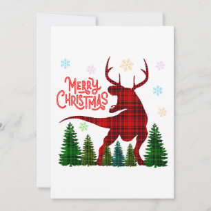 funny merry christmas dinosaur deer check plaid invitation