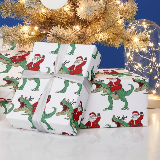 Funny Merry Christmas Dinosaur Santa Claus Wrapping Paper (Holidays)