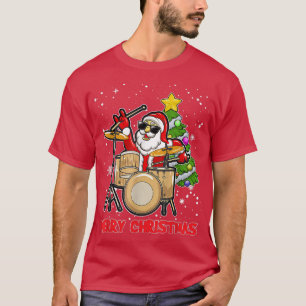 Funny Merry Christmas Drum And Santa Drummer Lover T-Shirt