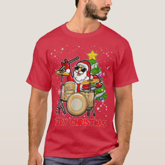 Funny Merry Christmas Drum And Santa Drummer Lover T-Shirt