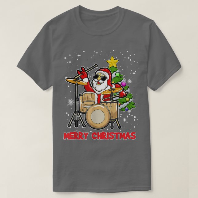 Funny Merry Christmas Drum And Santa Drummer Lover T-Shirt (Design Front)