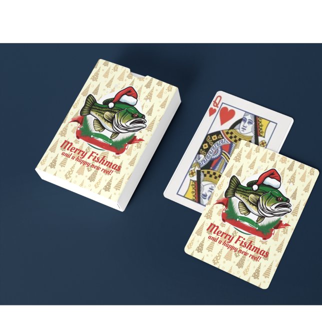 Funny Merry Christmas Fishmas Fishing Santa Fish Playing Cards (Merry Fishmas and a Happy New Reel. Fishing themed playing cards make a great stocking stuffer.)