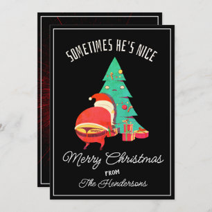 Funny Merry Christmas Greeting Naughty Santa Theme Holiday Card