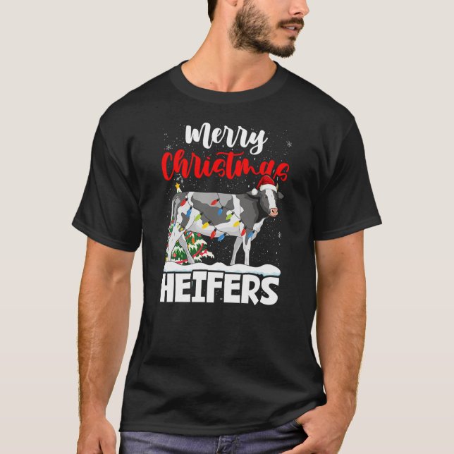 Funny Merry Christmas Heifers Farm Santa Cow for M T-Shirt (Front)