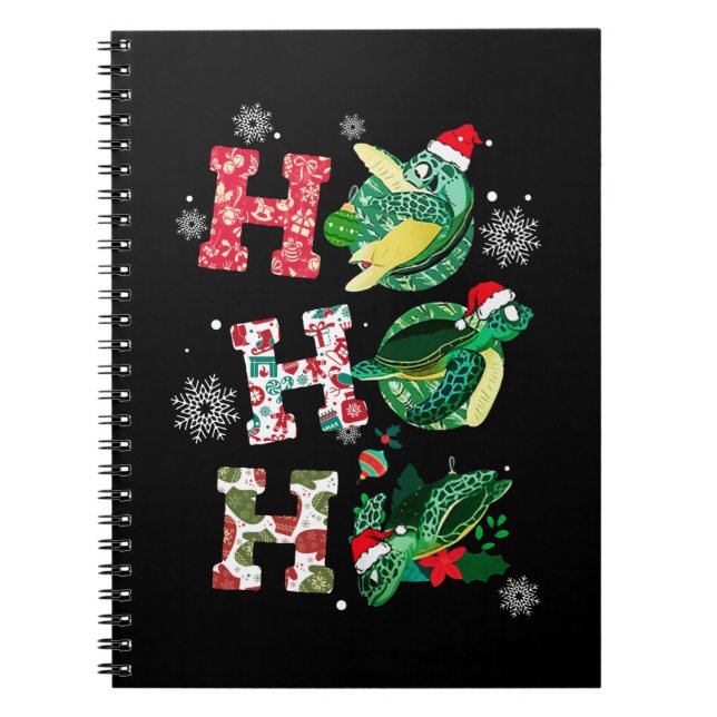 Funny Merry Christmas HO HO HO Turtle Santa Notebook (Front)