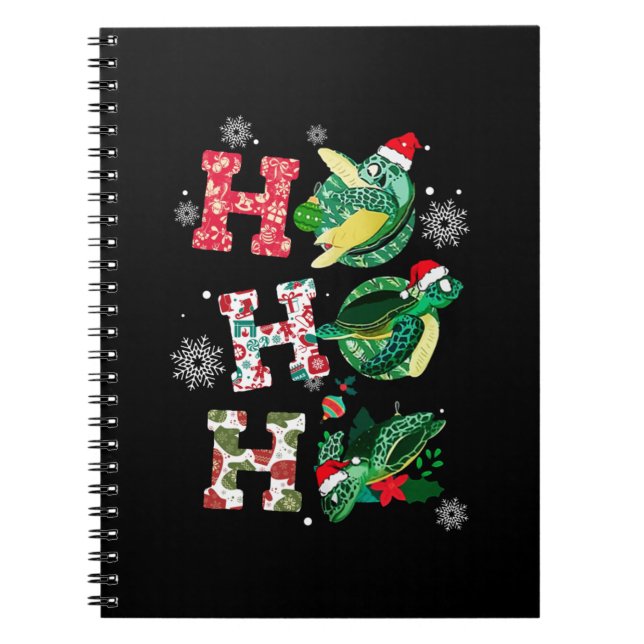 Funny Merry Christmas HO HO HO Turtle Santa Notebook (Front)
