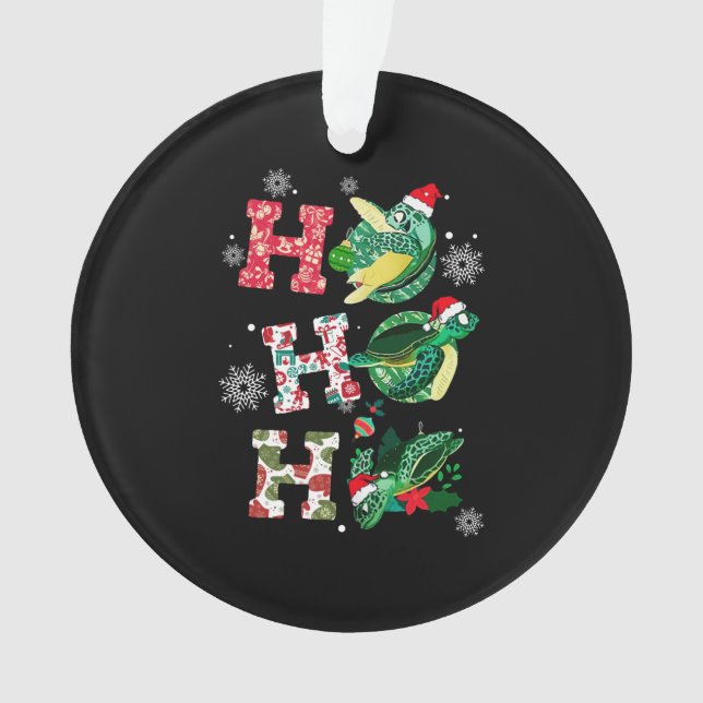 Funny Merry Christmas HO HO HO Turtle Santa Ornament (Front)