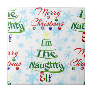 Funny Merry Christmas Holiday Naughty Elf Ceramic Tile