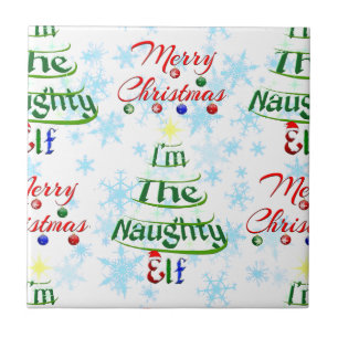 Funny Merry Christmas Holiday Naughty Elf Ceramic Tile