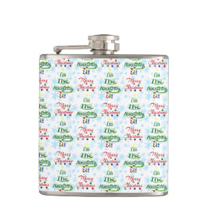 Funny Merry Christmas Holiday Naughty Elf Hip Flask