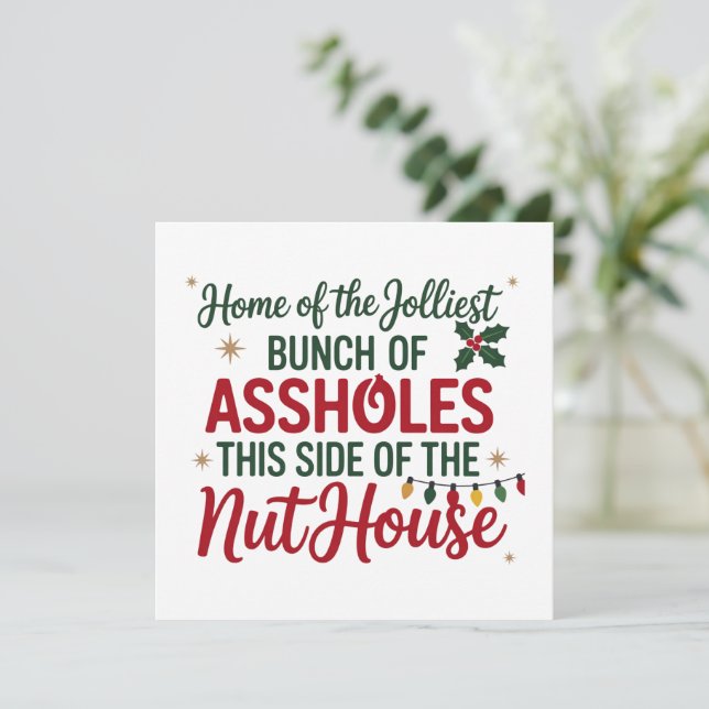 Funny Merry Christmas Home of the Jolliest Xmas Holiday Card (Standing Front)
