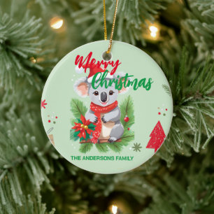 Funny merry christmas Koala Santa red and green Sc Ceramic Ornament