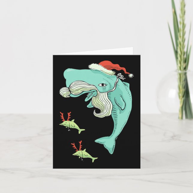 Funny Merry Christmas Ocean Whale Santa Claus  Card (Front)