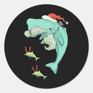 Funny Merry Christmas Ocean Whale Santa Claus Classic Round Sticker
