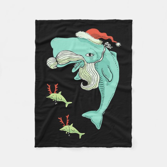 Funny Merry Christmas Ocean Whale Santa Claus  Fleece Blanket (Front)