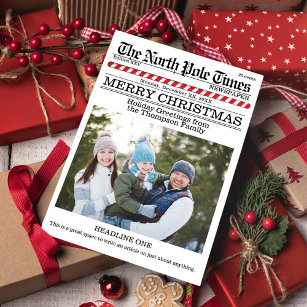 Funny Merry Christmas One Photo North Pole News Holiday Card