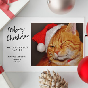 Funny Merry Christmas Orange Cat with Santa Hat Holiday Card