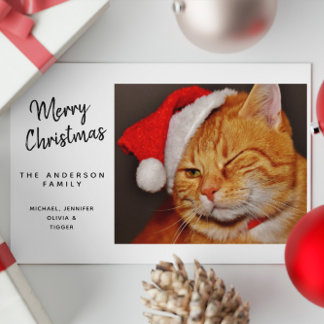Funny Merry Christmas Orange Cat with Santa Hat Holiday Card