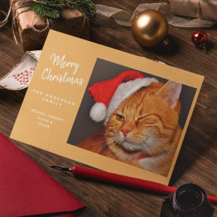 Funny Merry Christmas Orange Cat with Santa Hat Holiday Card