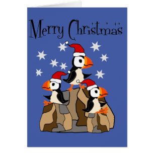 Funny Merry Christmas Puffin Birds and Snow