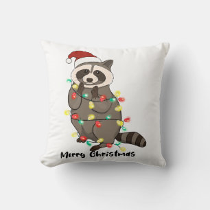 Funny Merry Christmas Racoon Cushion