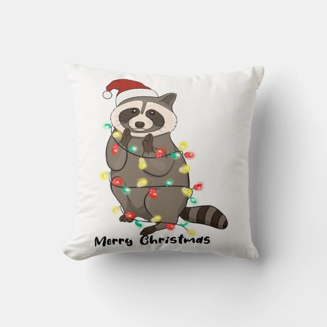 Funny Merry Christmas Racoon Cushion (Front)